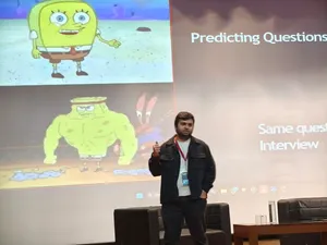 Saksham presenting at a hackathon
